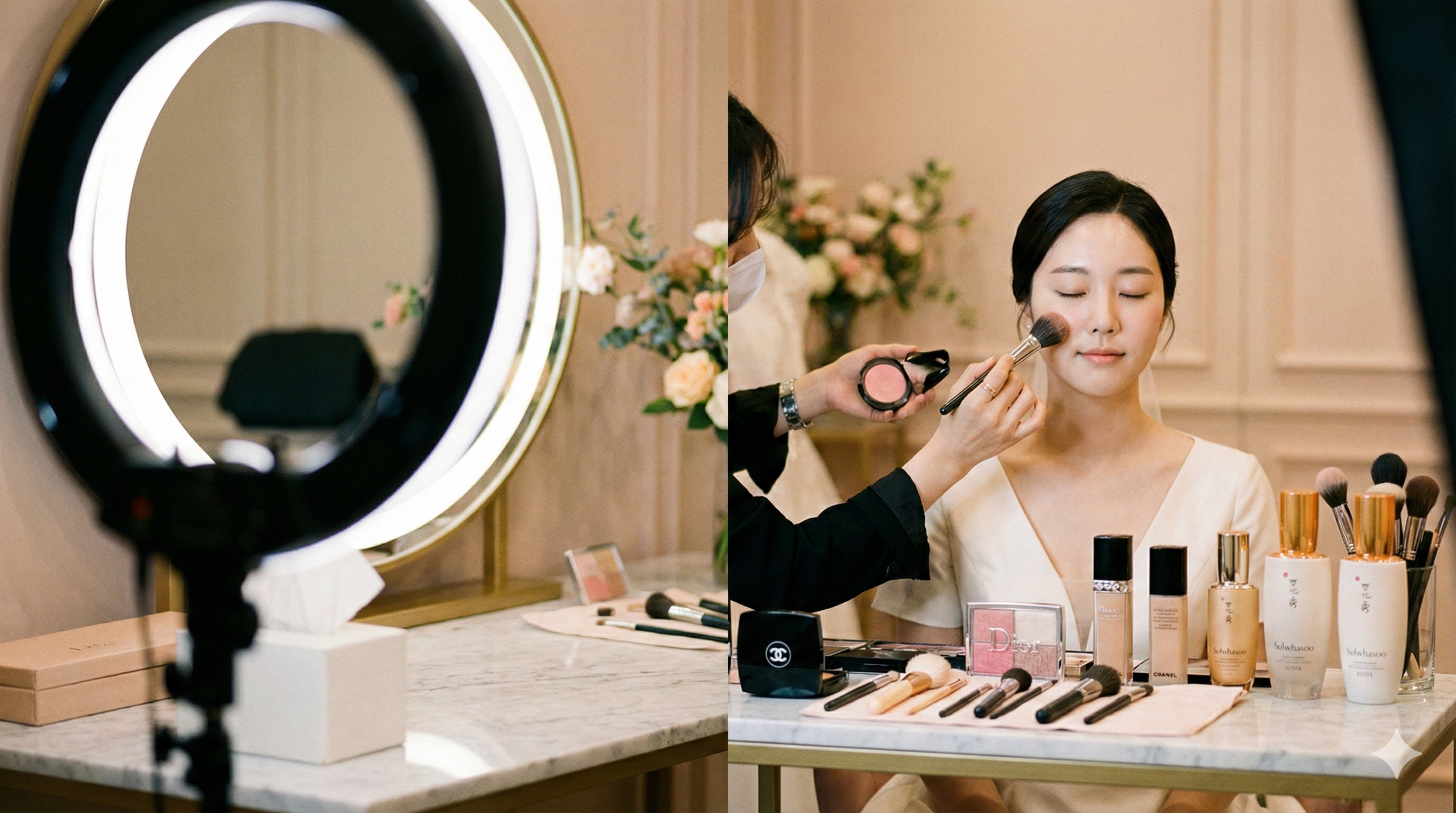 웨딩 메이크업 - 본식 당일 메이크업을 받고 있는 신부의 모습