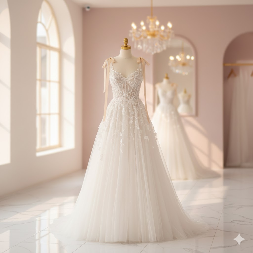 2025년 트렌드를 반영한 코르셋과 플라워 디테일 웨딩드레스